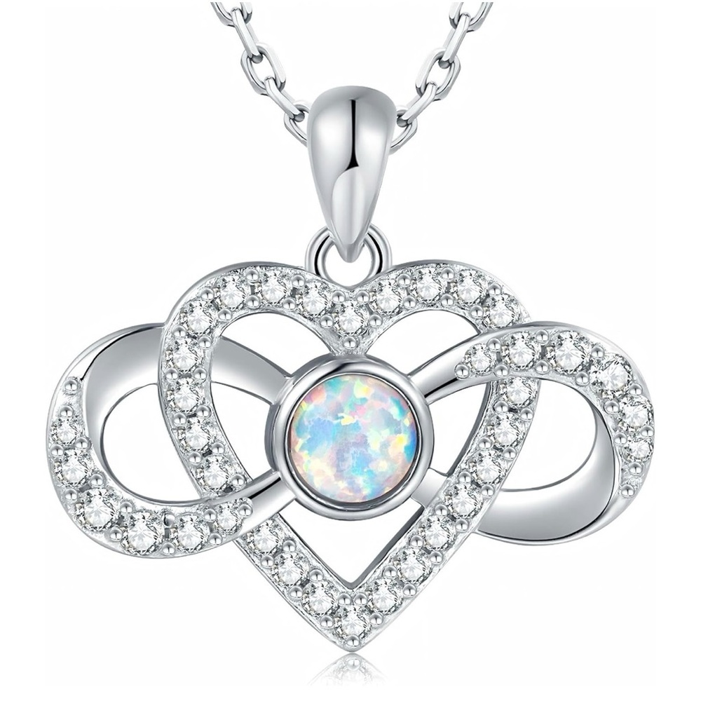ZGBY Infinity Heart Opal Necklace CZ 925 Sterling Silver 18 Inch Chain
